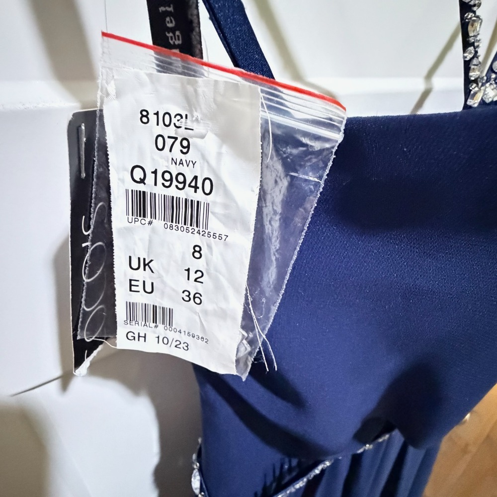 Alfred Angelo Gown Women 8 Navy Blue New 8103L Rhinestone Chiffon Formal Dress - Picture 12 of 13